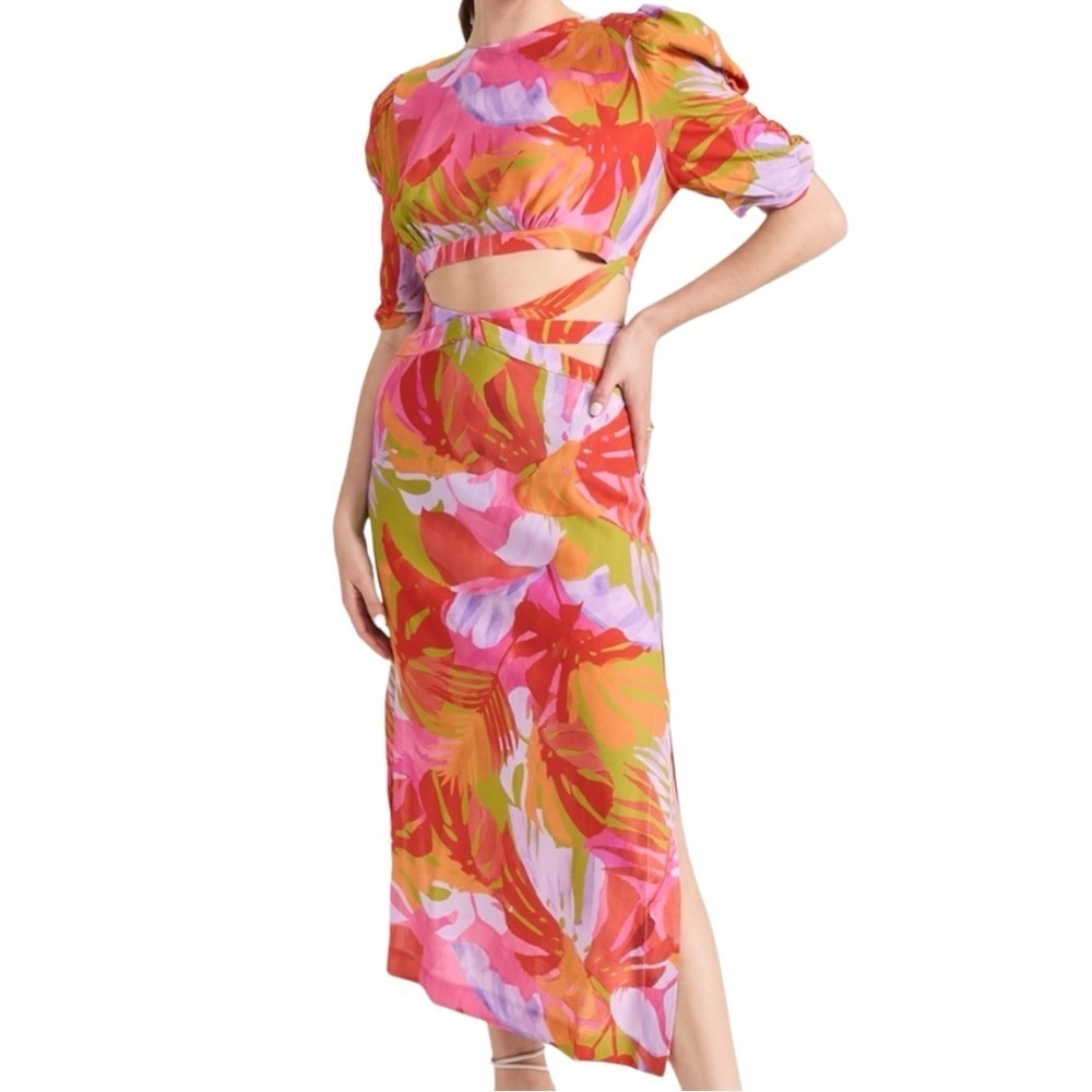Farm Rio Colorful Leaves Multicolor Dress NWOT